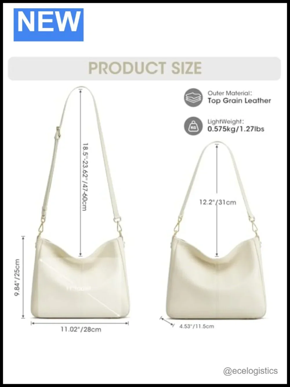 Genuine Leather Hobo Crossbody Bag with 2 Straps